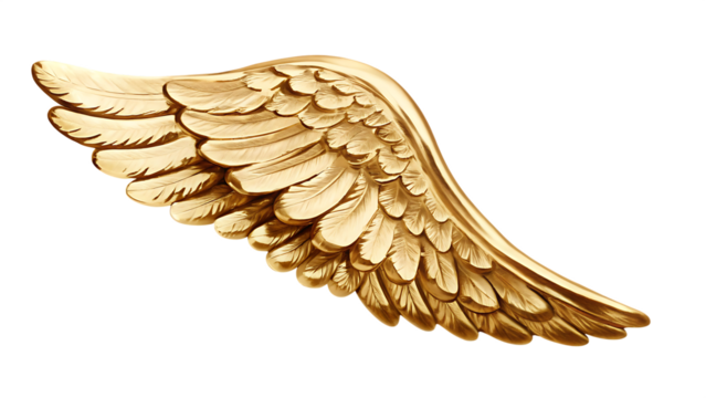 Ornate Golden Angel Wing with Textured Feathers on Background golden wing isolated on a transparent background