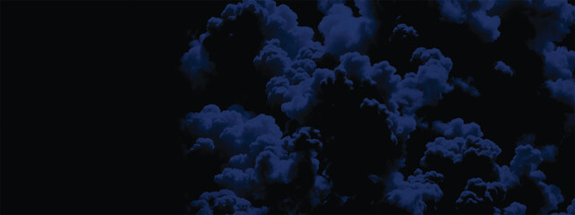 Dark dramatic atmospheric composition of blue clouds in black background
