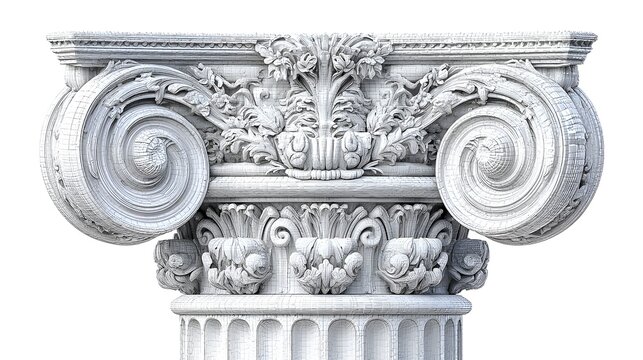 Fototapeta Detailed corinthian capital showcasing intricate floral carvings in white stone