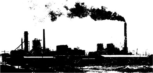 Obraz premium Industrial factory silhouette with smoke: environmental impact and urban landscape