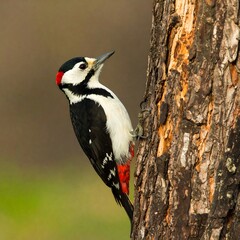Woodpecker perched on tree trunk