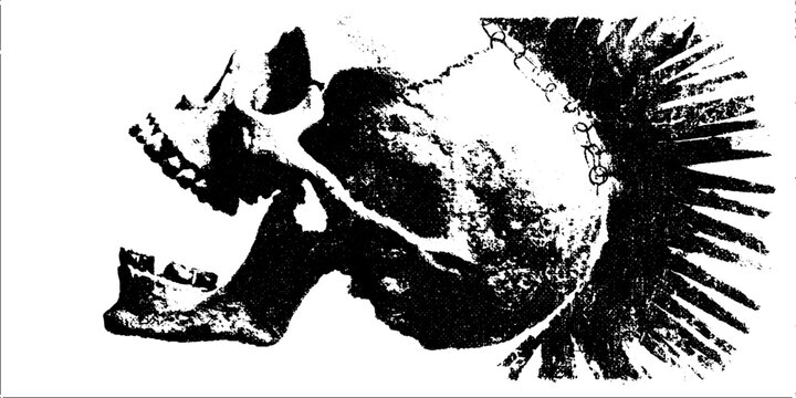 Edgy punk skull silhouette with mohawk and chains - urban graffiti art theme