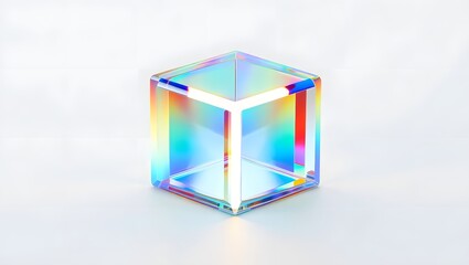Prism refracts light creating a spectrum of colors against a white background