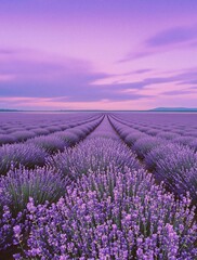 Obraz premium Lavender Field at Sunset Purple Skies Aromatic Flowers Beauty Nature