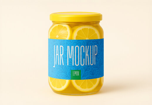 Lemon Jar Mockup &ndash; Realistic Packaging Design Template with Lemon Slices