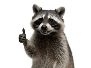Raccoon With Thumbs Up Gesture Isolated on Background Keywords: raccoon, animal, mammal isolated on a transparent background