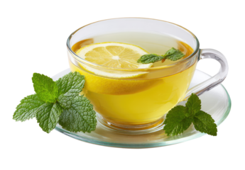 Lemon and mint tea in a clear cup