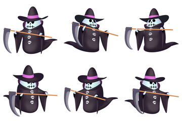 ハロウィンのイラスト素材　大鎌を持った死神（1）　カット六点セット