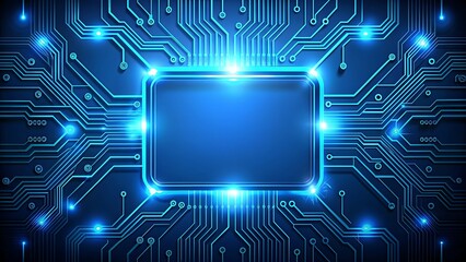 Abstract Blue Circuit Board Background with Glowing Center for Text or Logo