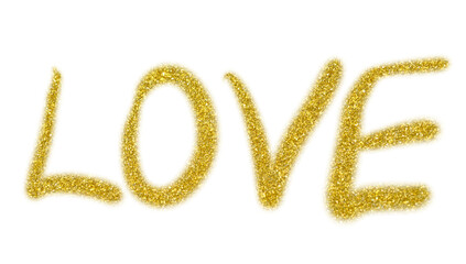 golden glitter love text, romantic sparkly word art for wedding invites, valentine's day, or love-themed decor
