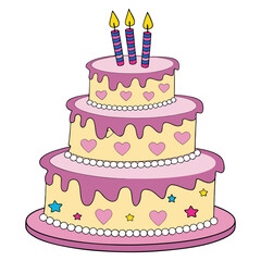 Birthday Cake with Candles and Hearts | Cute Celebration Illustration