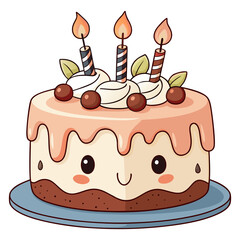 Cute Kawaii Birthday Cake with Candles Vector 