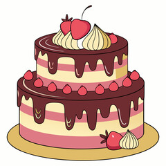 Chocolate Strawberry Two Tier Cake Illustration 