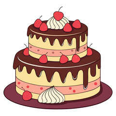Chocolate Strawberry Two Tier Cake Illustration 