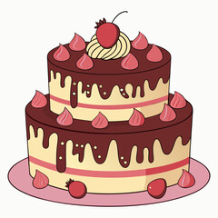 Chocolate Strawberry Two Tier Cake Illustration 