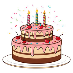 Birthday Cake Illustration with Candles and Sprinkles