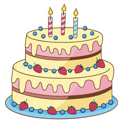 Birthday Cake Illustration with Candles and Decorations Vector Design 