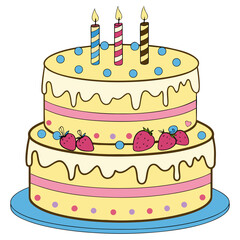 Birthday Cake Illustration with Candles and Decorations Vector Design 