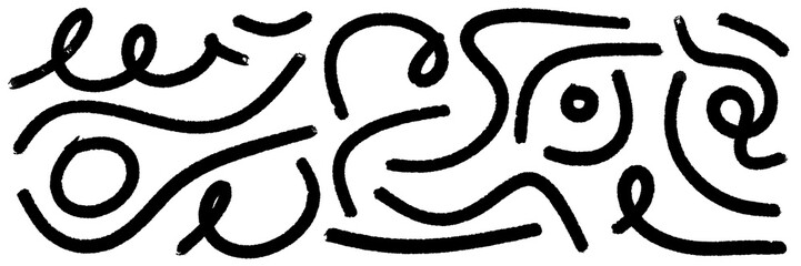 illustration: hand drawn felt tip waves and curves pattern isolated on white or transparent png