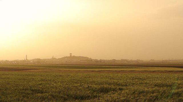 Historic view of Marj Dabiq village, Aleppo, Syria, during sunset. Famous for the 1516 Ottoman&ndash;Mamluk battle, the 2016 ISIS conflict, and its symbolic role in the prophesied Great Battle of the future