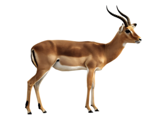 Graceful antelope standing profile isolated on a transparent background