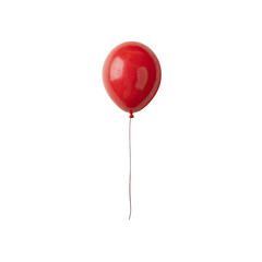 Single red balloon against black background.  A glossy, vibrant red balloon with a dark string/stem ascends against a pure black backdrop. 