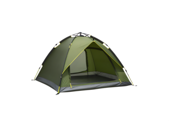 Green dome tent with yellow trim isolated on a transparent background