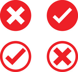 Obraz premium Red Check and Cross Marks: A visual representation of choices, highlighting the contrasting concepts of right and wrong through bold check marks and crosses.