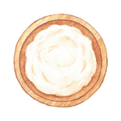 Fototapeta premium Round wooden bowl filled with creamy yogurt on isolated background, cut out