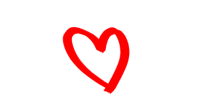 A vibrant red heart appears brushed roughly against the stark black background space.