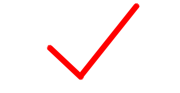 Bold red checkmark symbol displayed against a stark black background, minimalistic