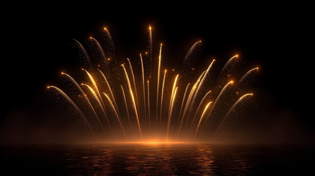 Long-exposure capture of multiple fireworks launching in night sky with vibrant colors celebration
