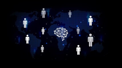 Global network connections digital brain human figures connected world map technology concept artificial intelligence data flow communication - Powered by Adobe