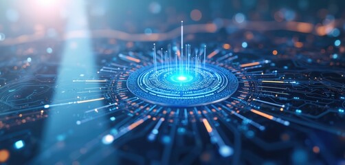 Illustration presents digital infrastructure, cyberspace, global network connection. Modern tech design represents data processing, communication, cloud computing. Innovation of online platform for