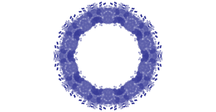 Abstract circular design featuring a textured, fractal-like ring in shades of blue.