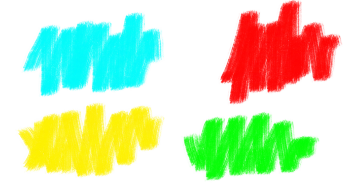 Vibrant paint strokes in cyan, yellow, red, and green against a stark black backdrop.