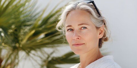 Woman with gray hair and sunglasses