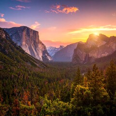 Fototapeta premium Scenic sunrise over Yosemite Valley
