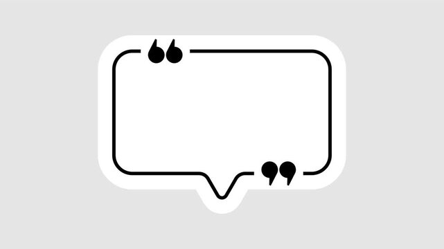 Rectangular quote mark graphic animation. Alpha channel. Transparent background motion design. 4K resolution