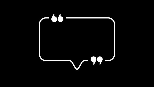 Rectangular quote mark graphic animation. Alpha channel. Transparent background motion design. 4K resolution