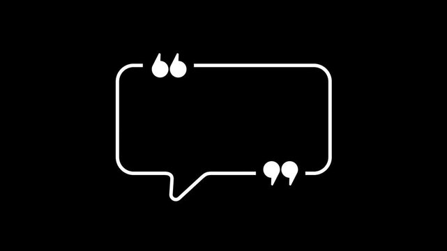 Rectangular quote mark graphic animation. Alpha channel. Transparent background motion design. 4K resolution