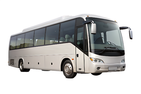 Silver Passenger Coach Bus with Tinted Windows on Transparent Background transport isolated on a transparent background