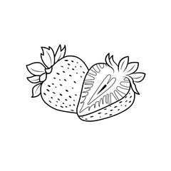 Minimal Black And White Outline Of Strawberries Line Art Two Strawberries Vector Illustration