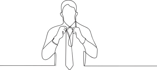 man tying necktie one continuous line art, Vector illustration, One line art, Line art graphic style