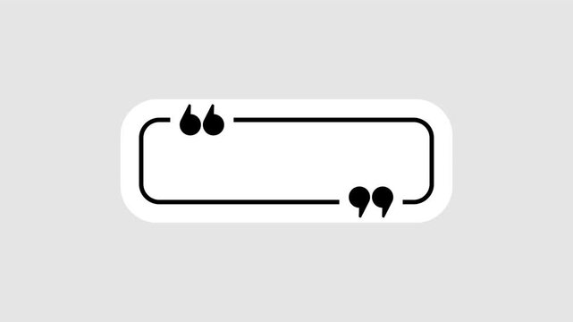 Rectangular quote mark graphic animation. Alpha channel. Transparent background motion design. 4K resolution