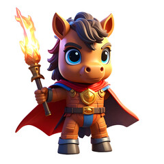 Cute horse character with torch