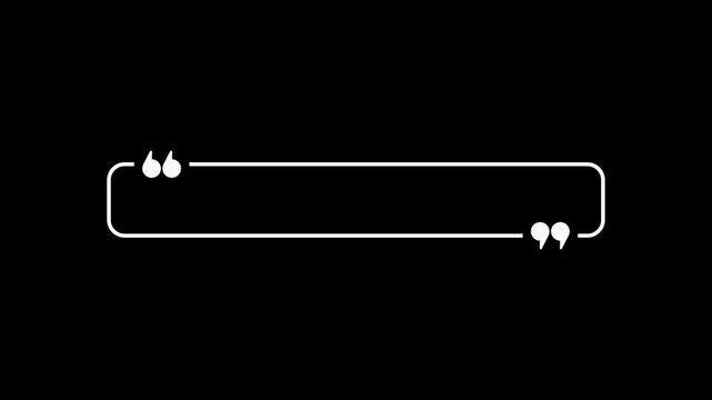 Rectangular quote mark graphic animation. Alpha channel. Transparent background motion design. 4K resolution