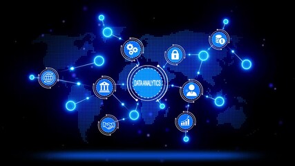 Global data analytics network connecting business finance security technology and people with world map background digital abstract concept - Powered by Adobe