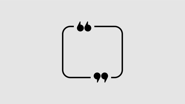 Square quote mark graphic animation. Alpha channel. Transparent background motion design. 4K resolution
