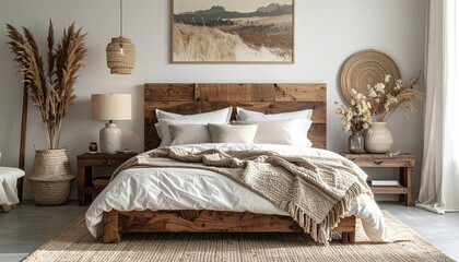 Generated image:  Minimal Boho Bedroom decor muted colors